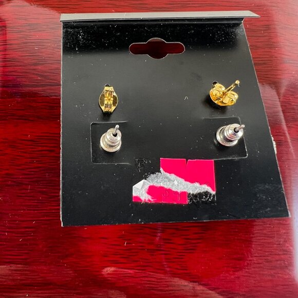 Vintage-Style Silver & Gold-Tone Stud Earrings With Gemstones - Picture 2 of 2